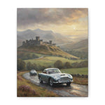 Classic Aston Martin Roadscape Canvas Print – Vintage Car Castle Landscape