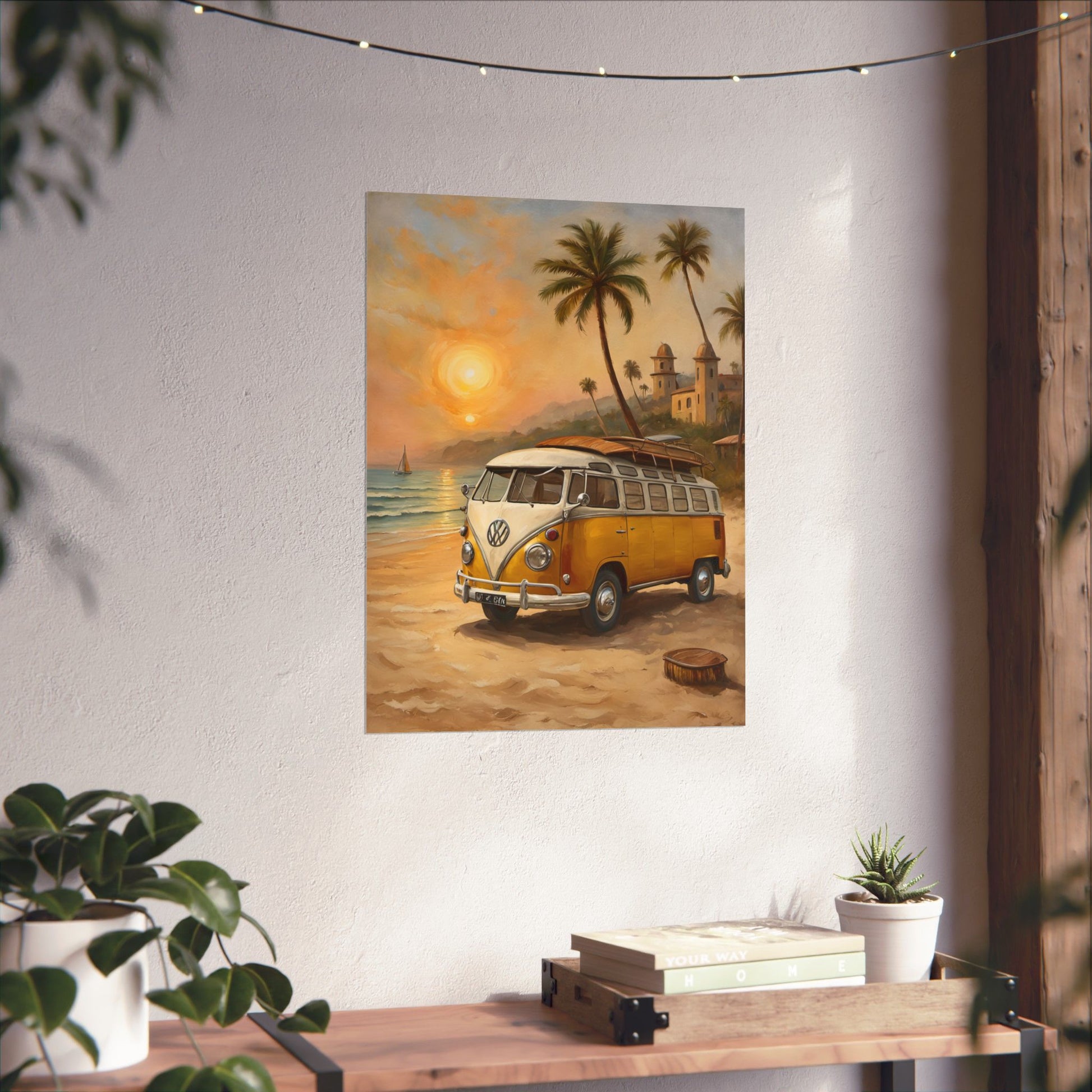 Vintage Beach Van Matte Poster, Retro Wall Art, Boho Decor, Coastal Room Decoration, Summer Vibes Art Print - AquilVision