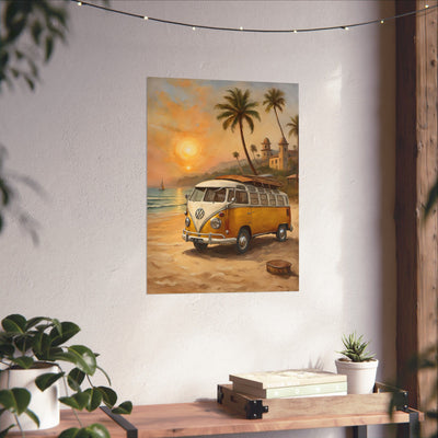 Vintage Beach Van Matte Poster, Retro Wall Art, Boho Decor, Coastal Room Decoration, Summer Vibes Art Print - AquilVision