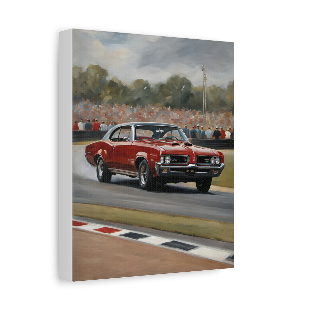 1964 Pontiac GTO Canvas Wall Art Vintage Red Muscle Car Painting Racetrack Motorsport Track Stretched Canvas Print for Living Room Office Decor