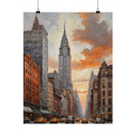 New York City Skyline Matte Poster — Vintage Chrysler Building Street Scene