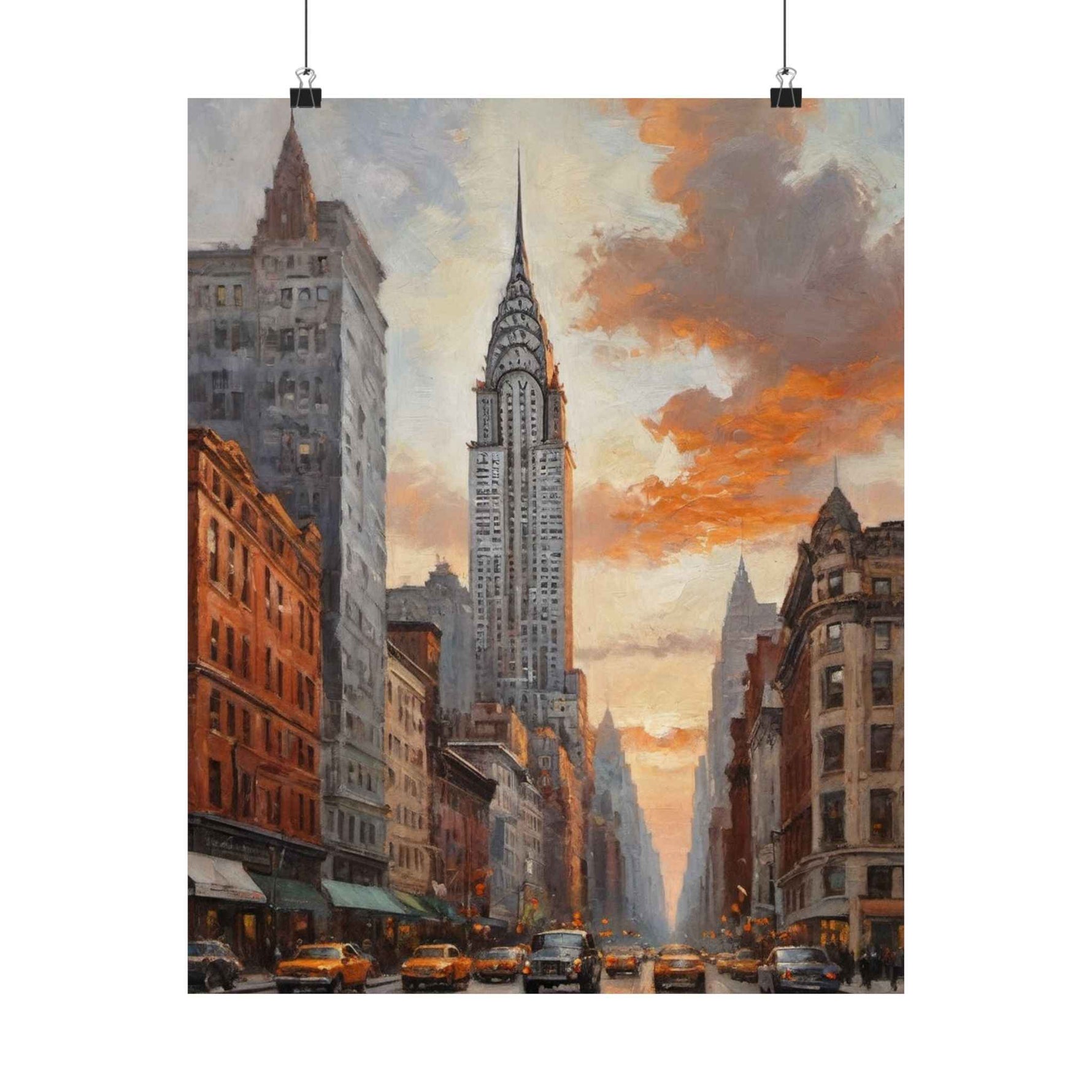 New York City Skyline Matte Poster — Vintage Chrysler Building Street Scene