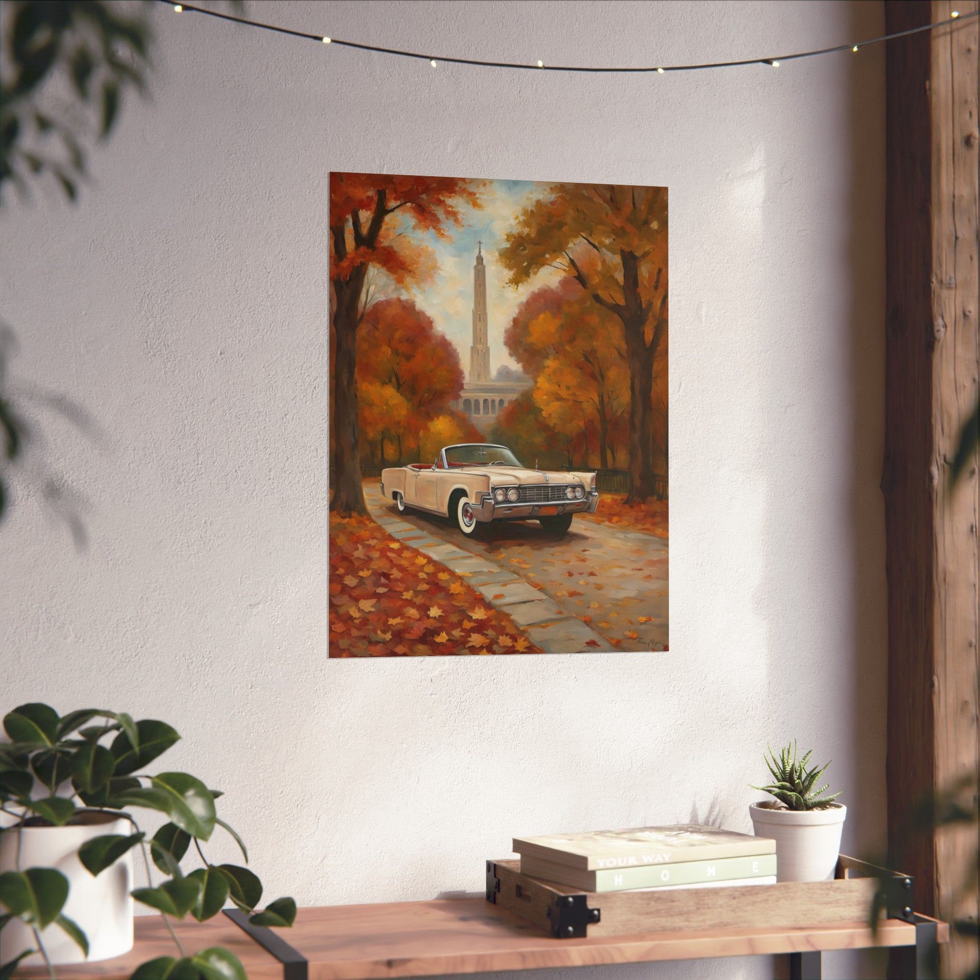 Autumn Car Poster, Vintage Wall Art, Home Decor, Fall Aesthetic, Gift for Him, Art Print, Matte Vertical Decor Printify