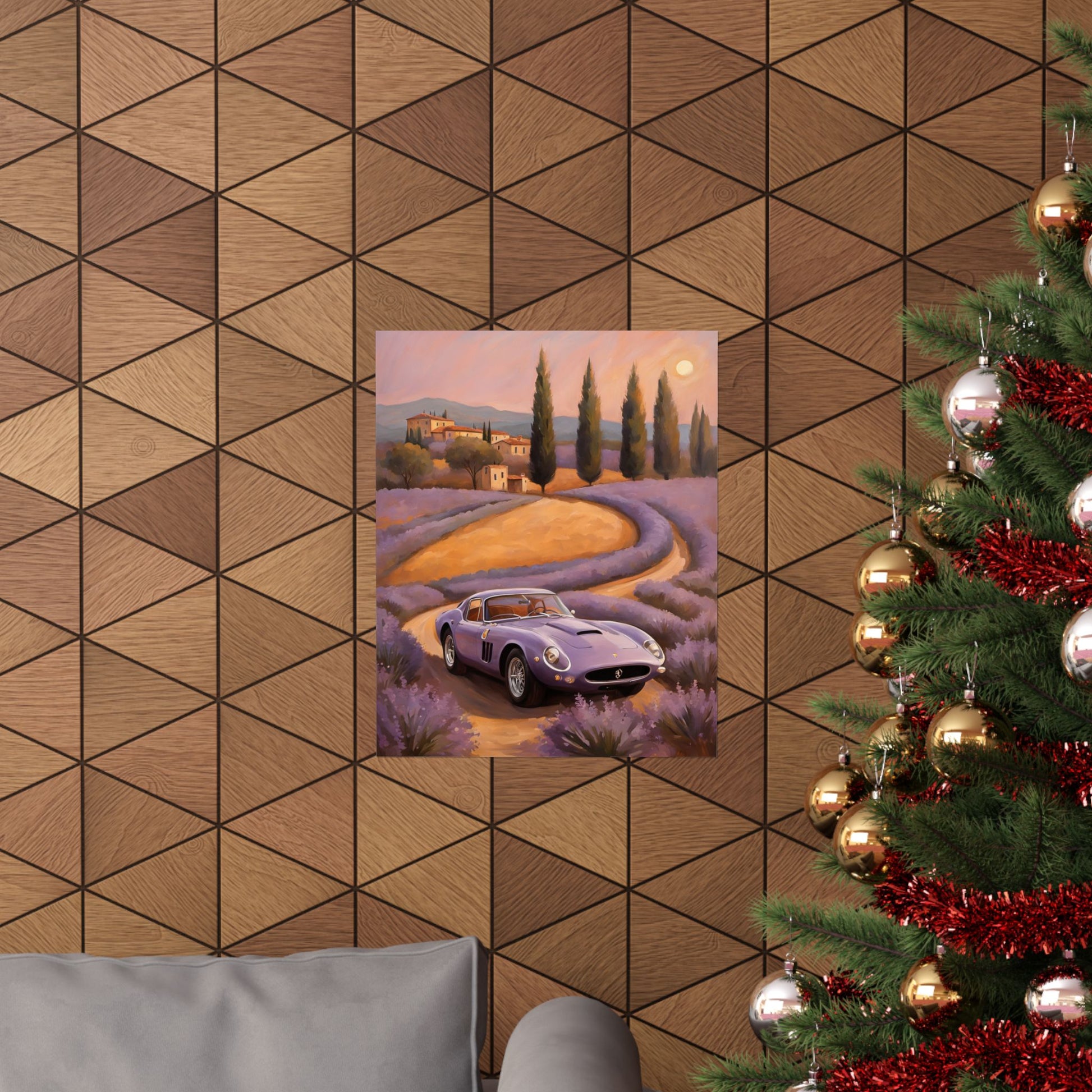 Lavender Landscape Car Poster, Wall Art Decor, Home Office Decor, Gift for Car Enthusiasts, Vintage Aesthetic Poster Printify