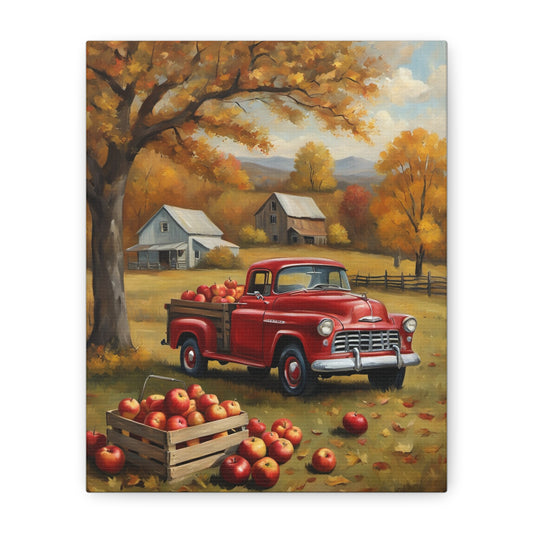 Rustic Farmhouse Art Print, Vintage Truck Canvas, Autumn Decor, Country Home Wall Art, Fall Harvest