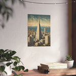 Vintage Cityscape Poster — Transamerica Pyramid Matte Vertical Print - AquilVision