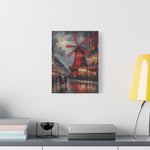 Paris Street Scene Canvas Print — Red Moulin Windmill Matte Stretched Wall Art - AquilVision