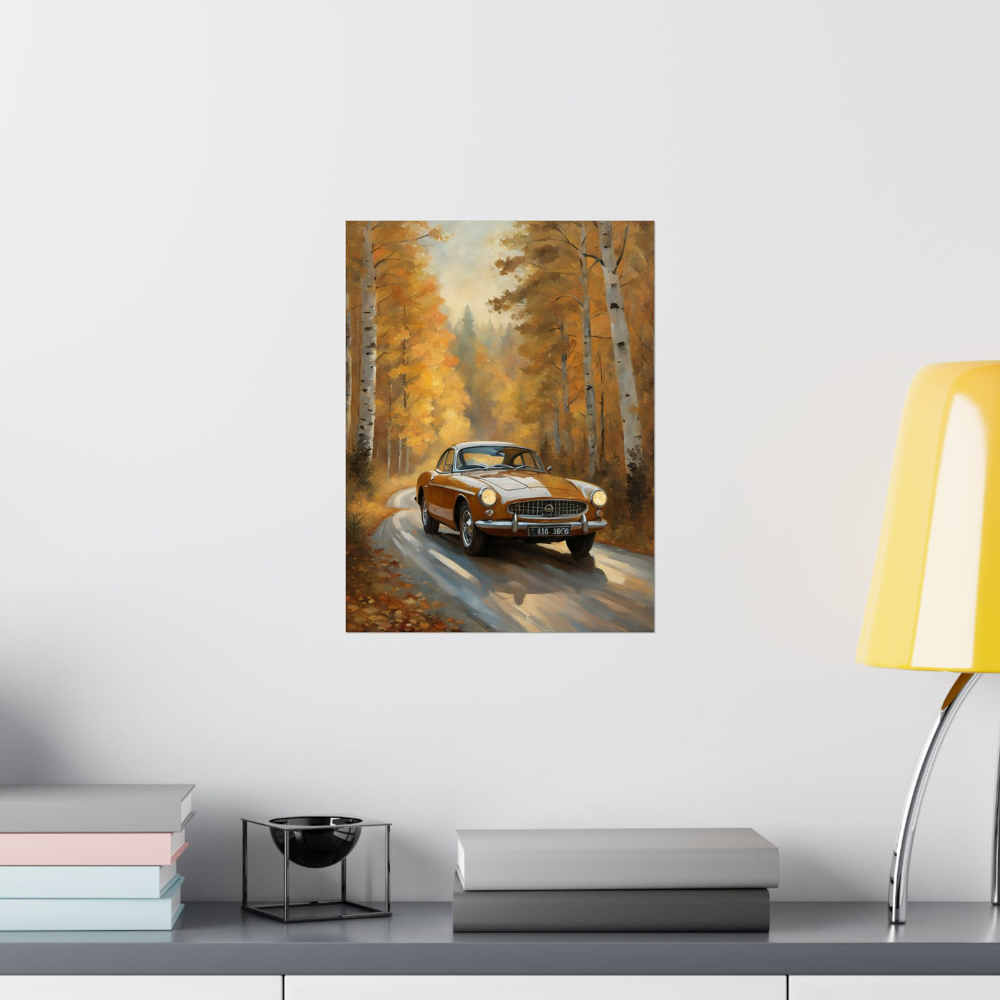 Autumn Car Art Poster | Rustic Home Decor, Vintage Wall Art, Gift for Car Lovers, Fall Aesthetic, Nature Artwork Printify