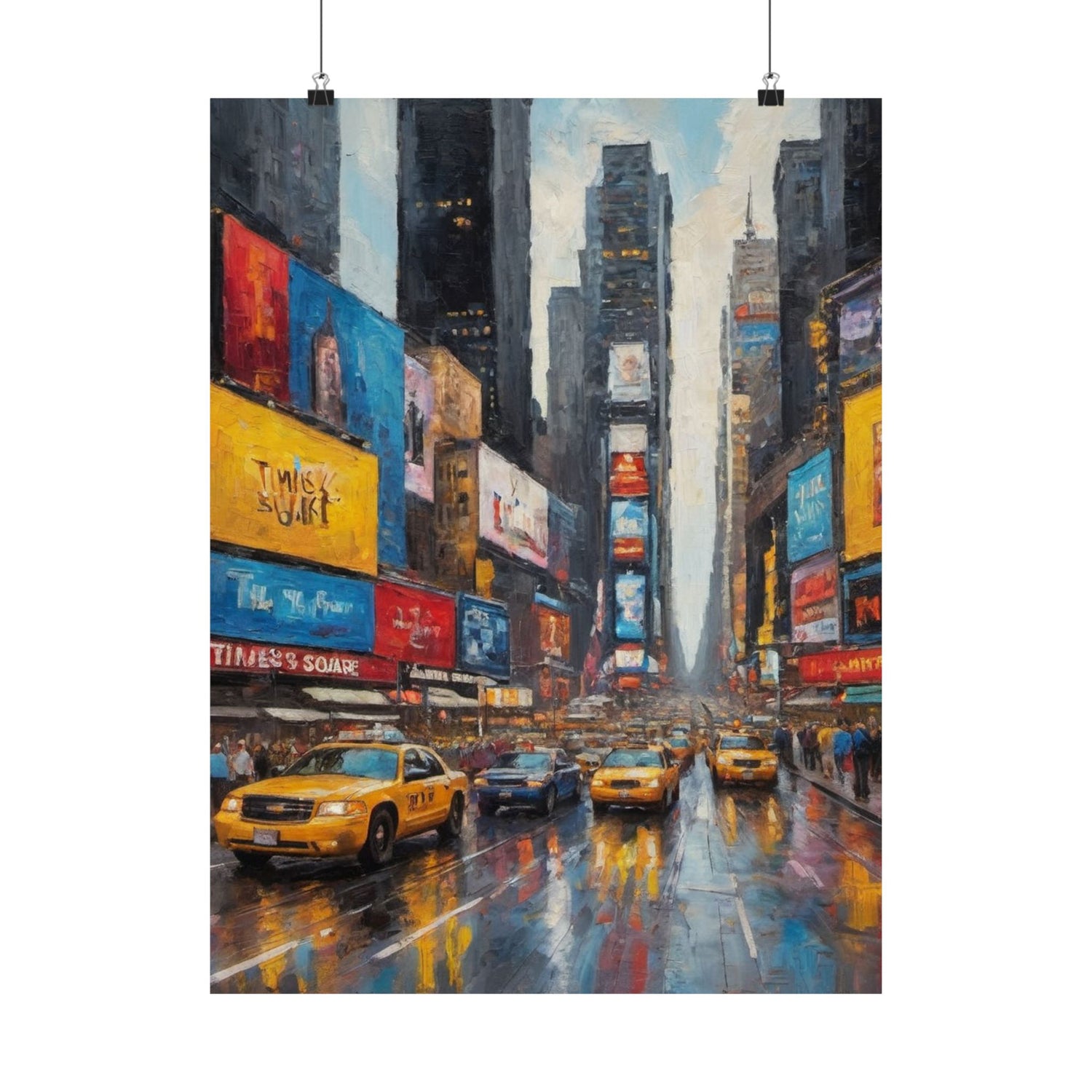 Times Square Rainy Night Matte Poster — Vertical Cityscape Wall Art