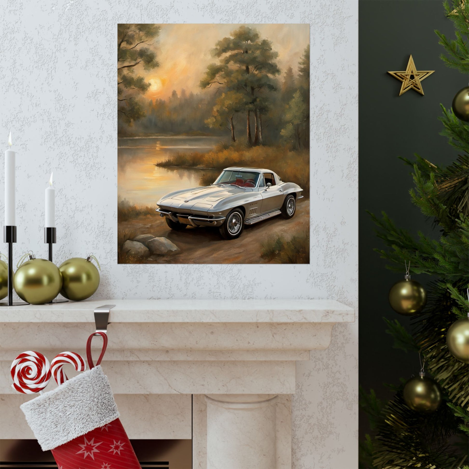 Classic Car Landscape Poster, Vintage Vehicle Decor, Automotive Wall Art, Retro Home Decoration, Perfect Gift for Car Lovers Printify