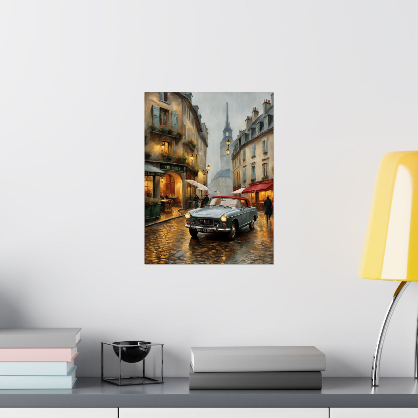 Charming Matte Poster, Travel Gift Vintage Car Art, Vintage Car Decor, Parisian Street Scene, Home Wall Art, Gift for Travelers Printify