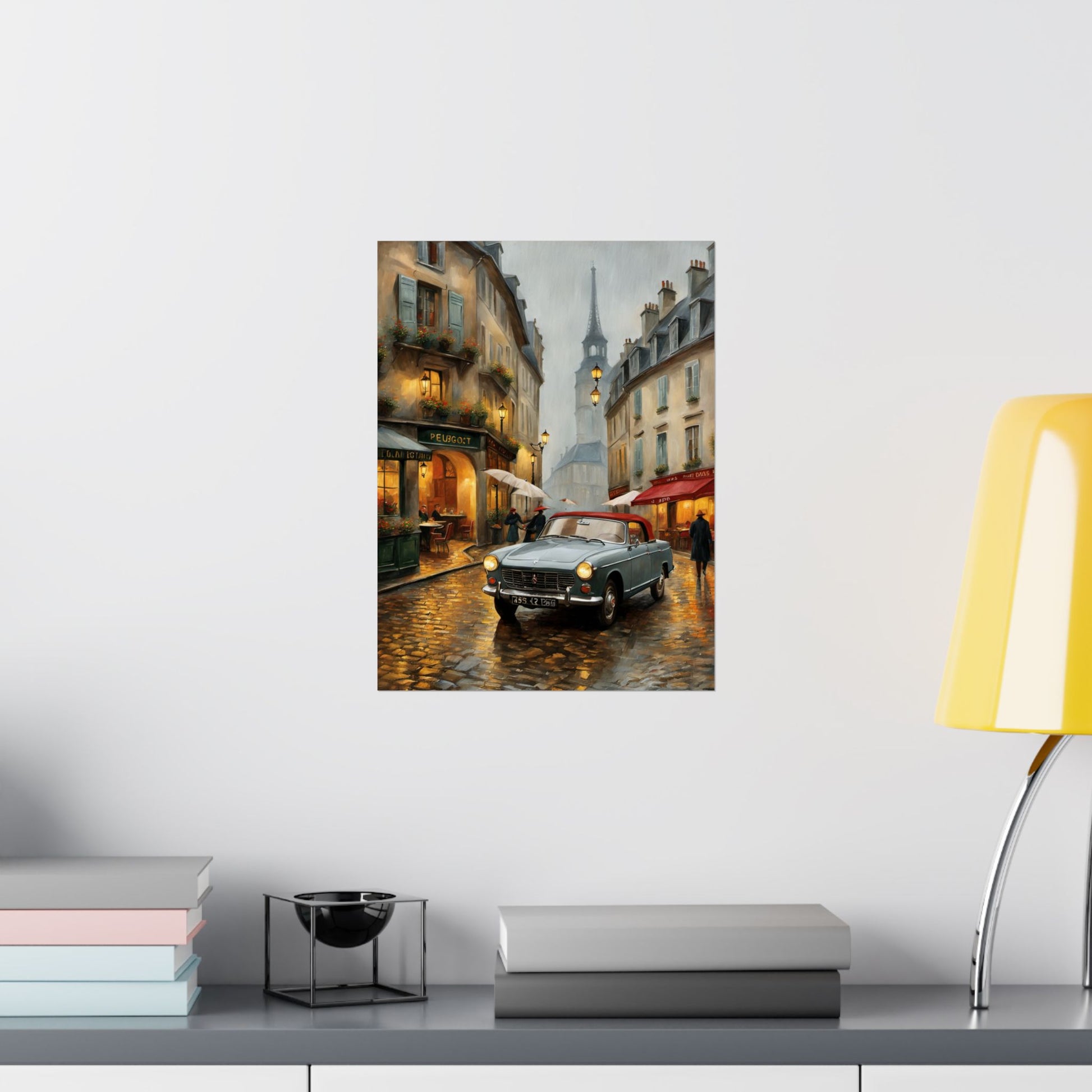 Charming Matte Poster, Travel Gift Vintage Car Art, Vintage Car Decor, Parisian Street Scene, Home Wall Art, Gift for Travelers Printify