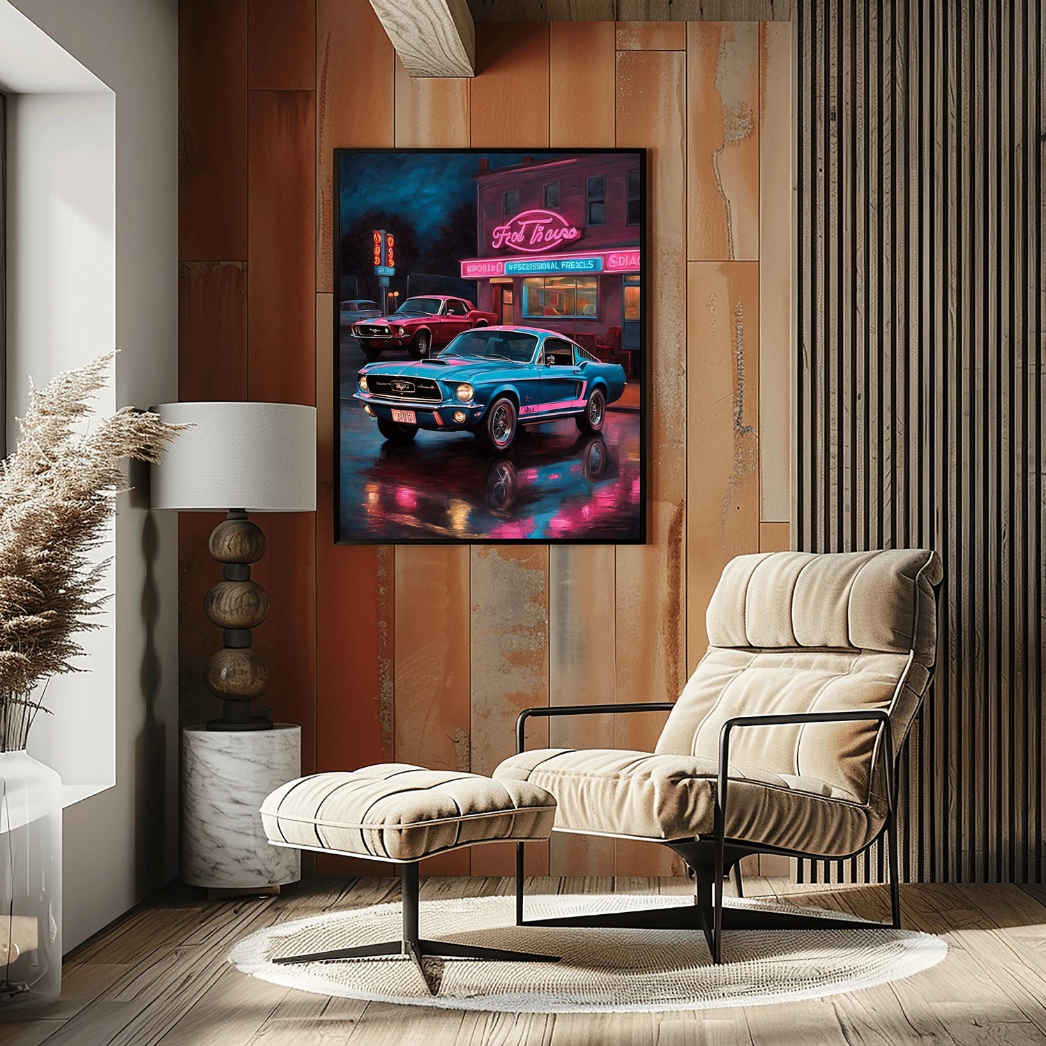 1967 Fastback Legends - Retro Neon Diner Edition | Poster - Leinwand - Gerahmte Leinwand