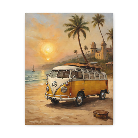 Beach Vibes Canvas Print, Summer Decor, VW Bus Art, Coastal Wall Art, Boho Home Decor, Travel-Inspired Gift