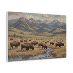 Bison Herd Yellowstone Canvas Print — Western Mountain Landscape Matte Stretched Wall Art - AquilVision