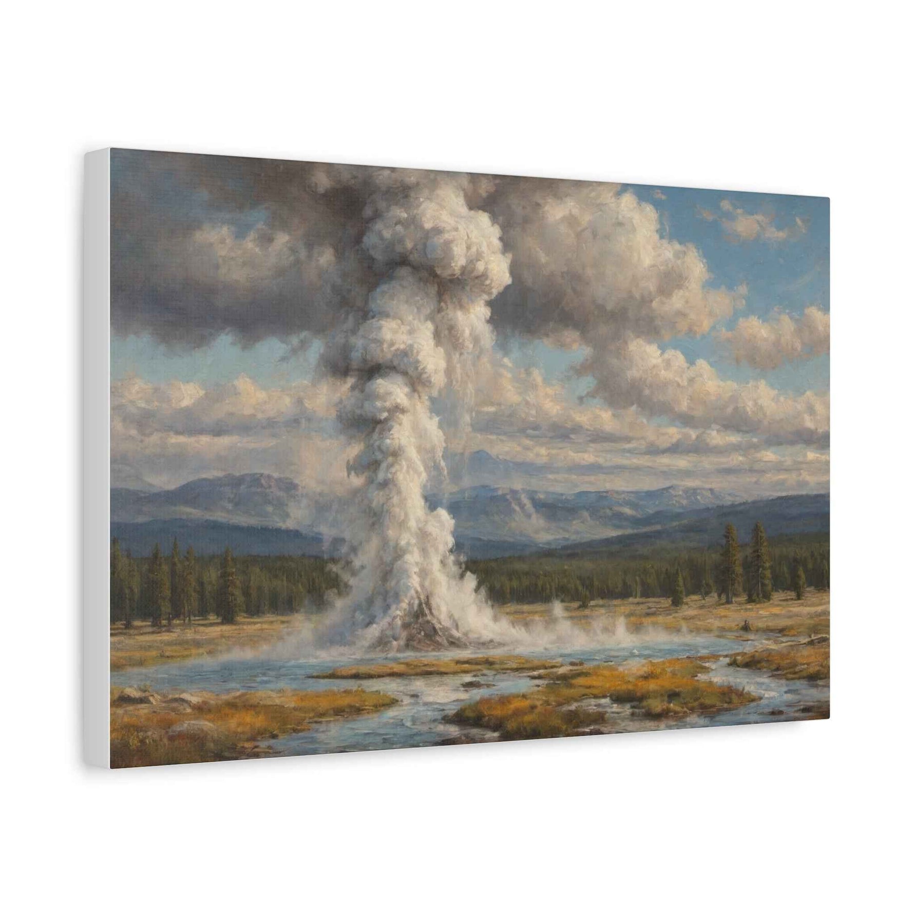 Geyser Landscape Canvas Print — Yellowstone Steam Eruption Wall Art - AquilVision