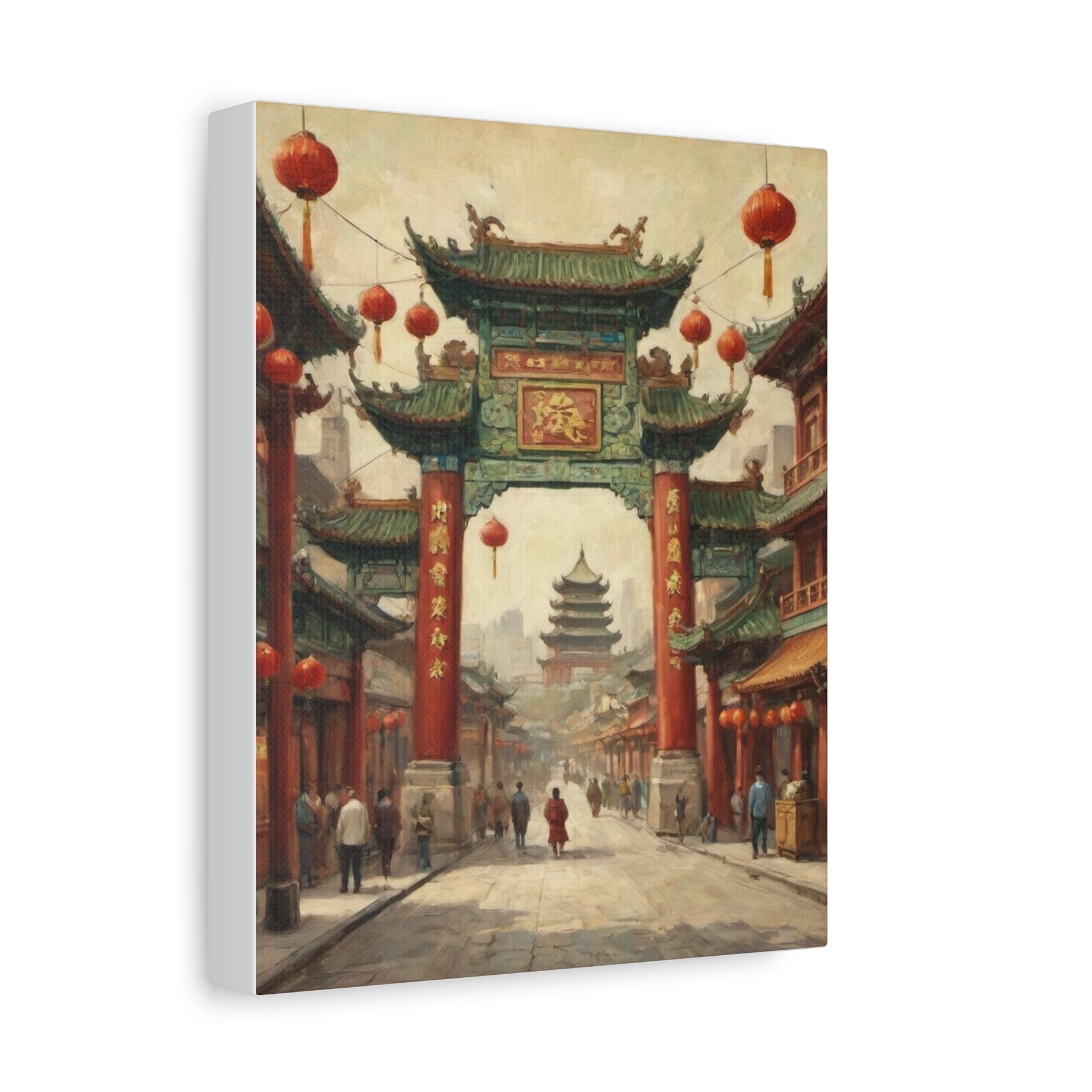 Chinese Street Gate Canvas Print — Vintage Asian Architecture Wall Art, Red Lanterns - AquilVision