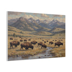 Bison Herd Yellowstone Canvas Print — Western Mountain Landscape Matte Stretched Wall Art - AquilVision