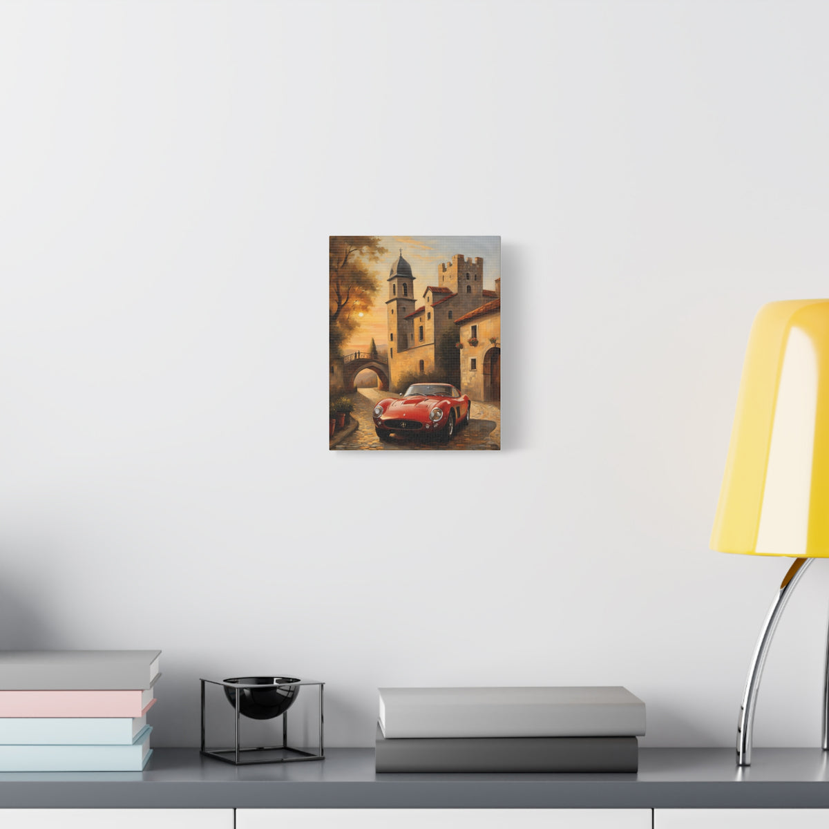 1962 Ferrari 250 GTO Canvas Wall Art Vintage Italian Castle Sunset Painting Classic Sports Car Stretched Canvas Print for Living Room Office Decor