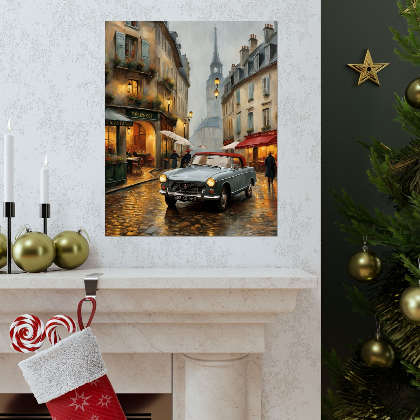 Charming Matte Poster, Travel Gift Vintage Car Art, Vintage Car Decor, Parisian Street Scene, Home Wall Art, Gift for Travelers Printify
