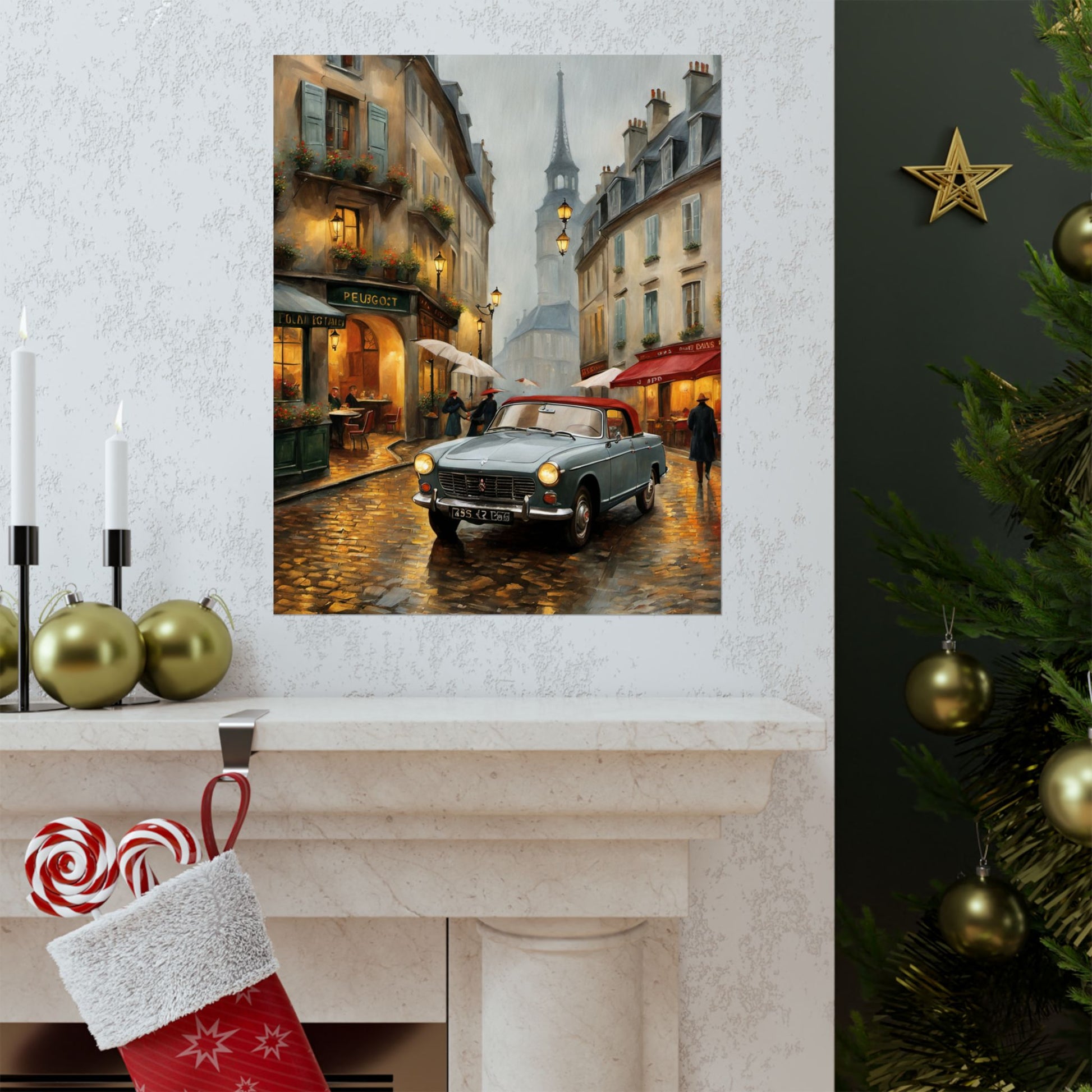 Charming Matte Poster, Travel Gift Vintage Car Art, Vintage Car Decor, Parisian Street Scene, Home Wall Art, Gift for Travelers Printify