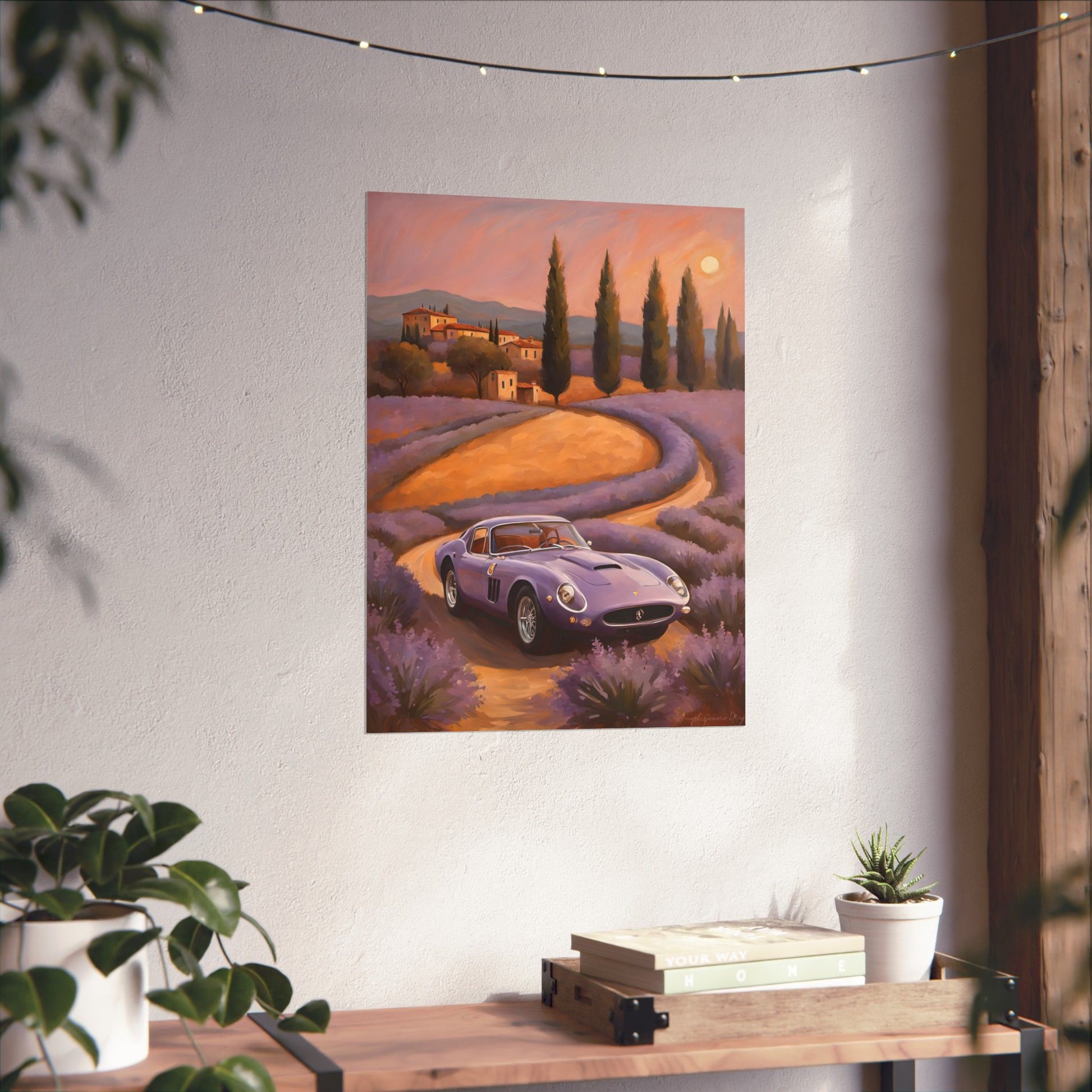 Lavender Landscape Car Poster, Wall Art Decor, Home Office Decor, Gift for Car Enthusiasts, Vintage Aesthetic Poster Printify