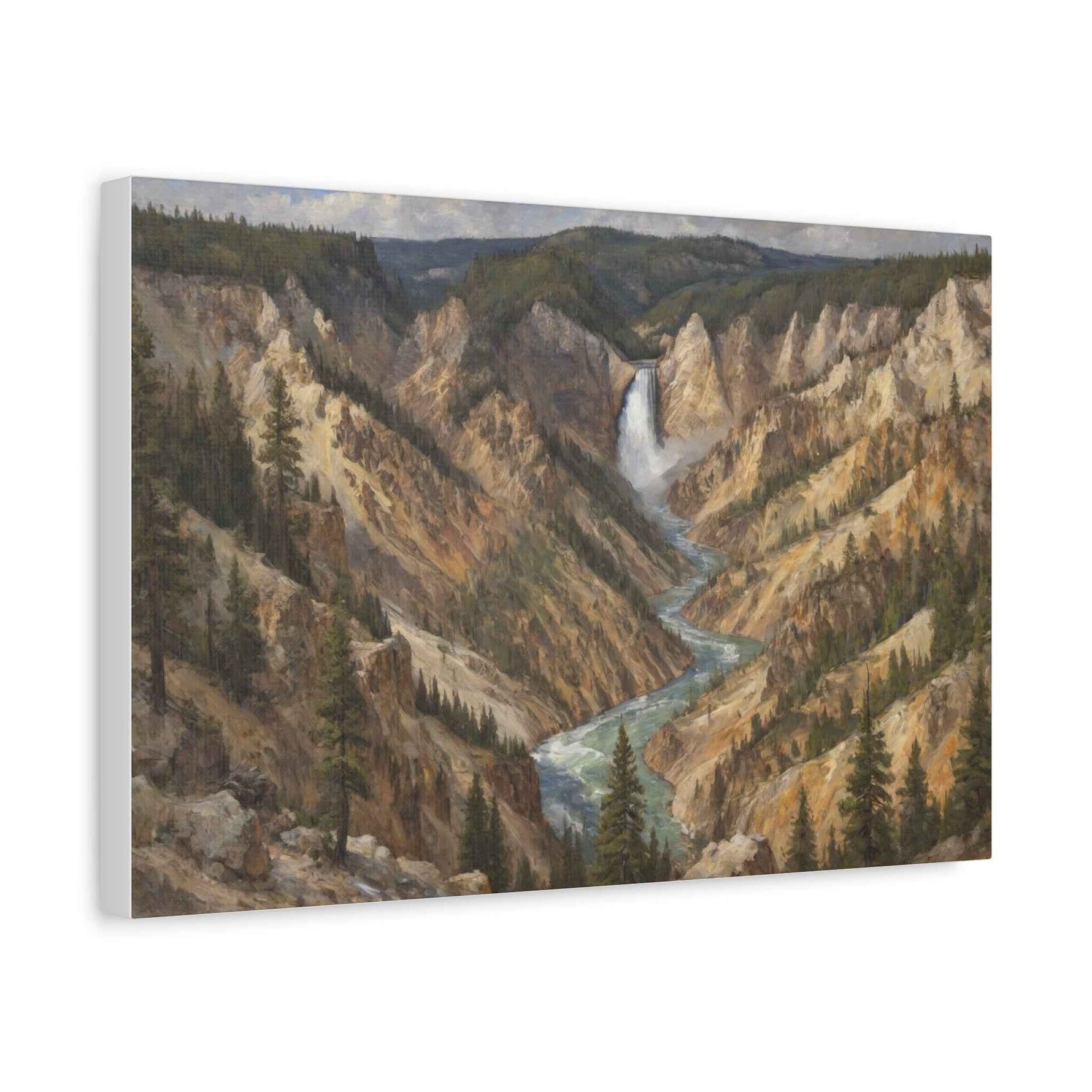 Yellowstone Canyon Waterfall Matte Canvas Wall Art — Nature Landscape Stretched Print - AquilVision