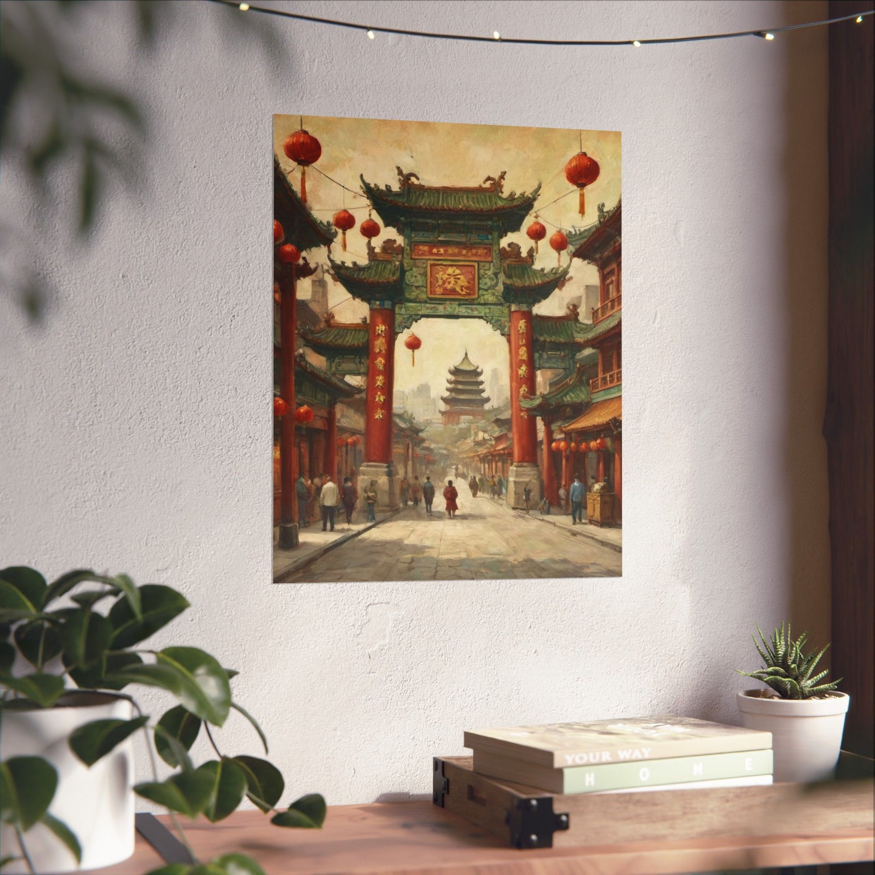 Chinese Street Archway Matte Poster — Vintage Pagoda Lantern Travel Art - AquilVision
