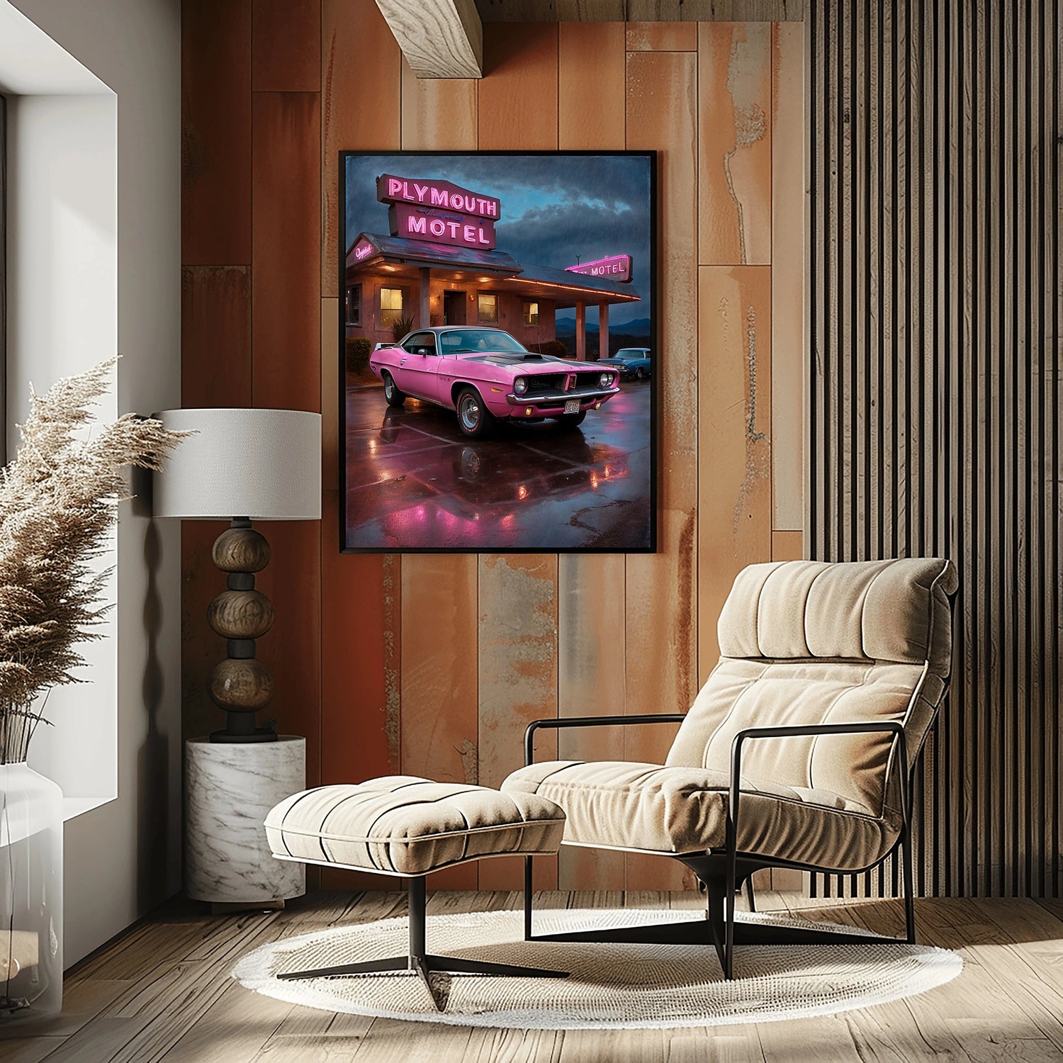 1970 Cuda High-Impact Era – Vintage Hotel Edition | Poster auf Leinwand