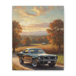 Vintage Mustang Canvas Wall Art — Classic Car Sunset Print