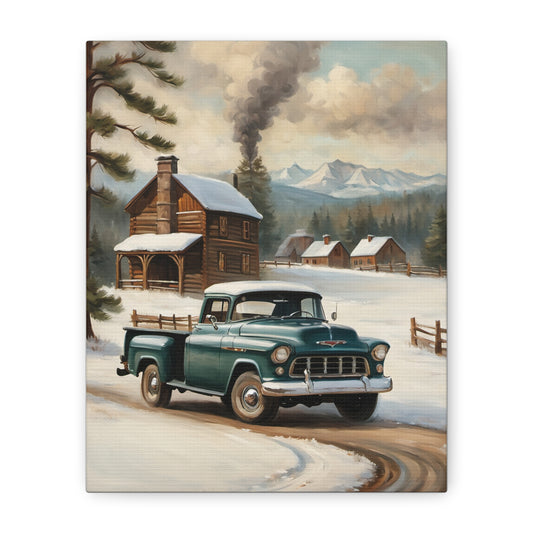Vintage Truck Canvas Wall Art, Farmhouse Decor, Winter Scene, Rustic Home Decoration, Gift for Car Lovers or Country Home