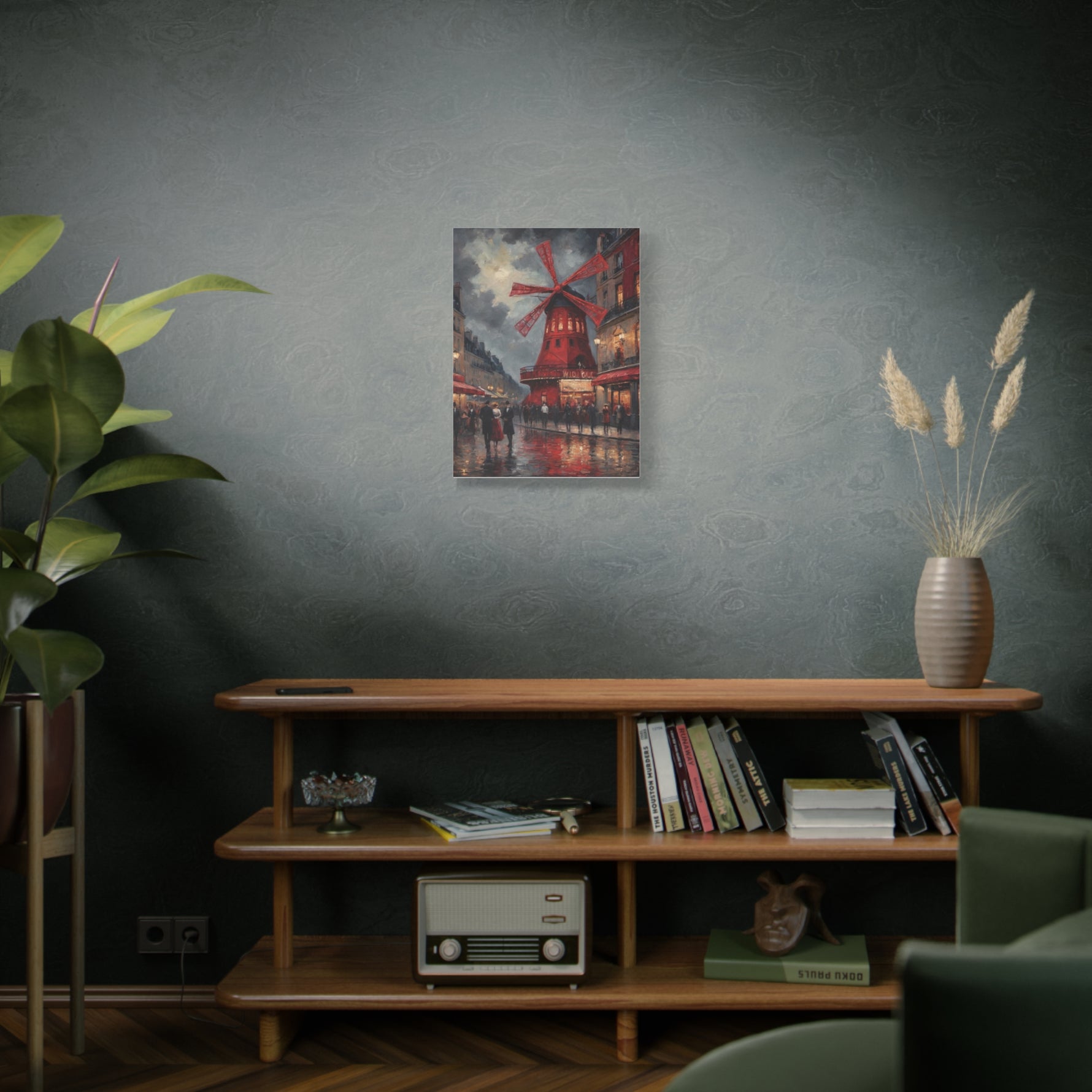 Paris Street Scene Canvas Print — Red Moulin Windmill Matte Stretched Wall Art - AquilVision
