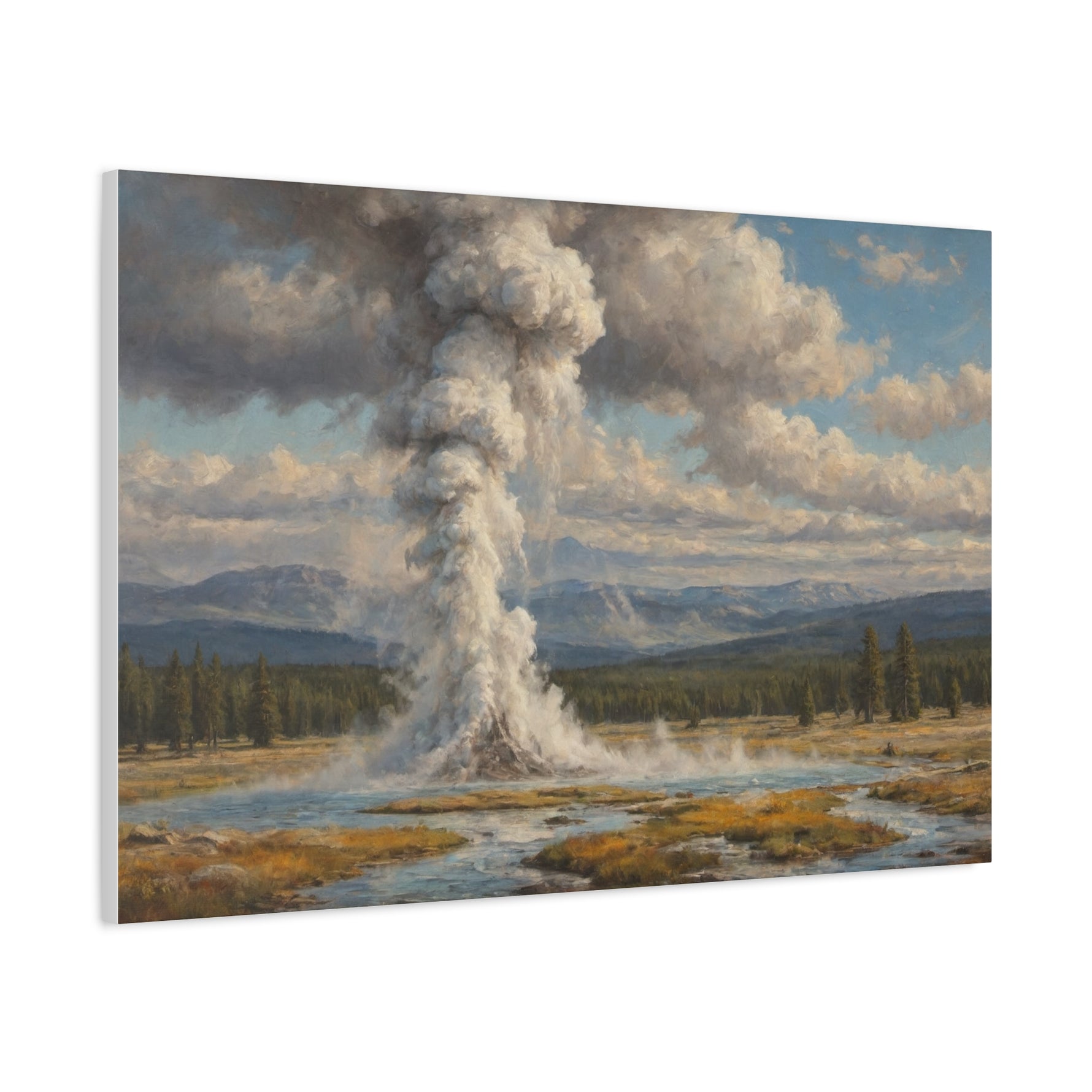Geyser Landscape Canvas Print — Yellowstone Steam Eruption Wall Art - AquilVision
