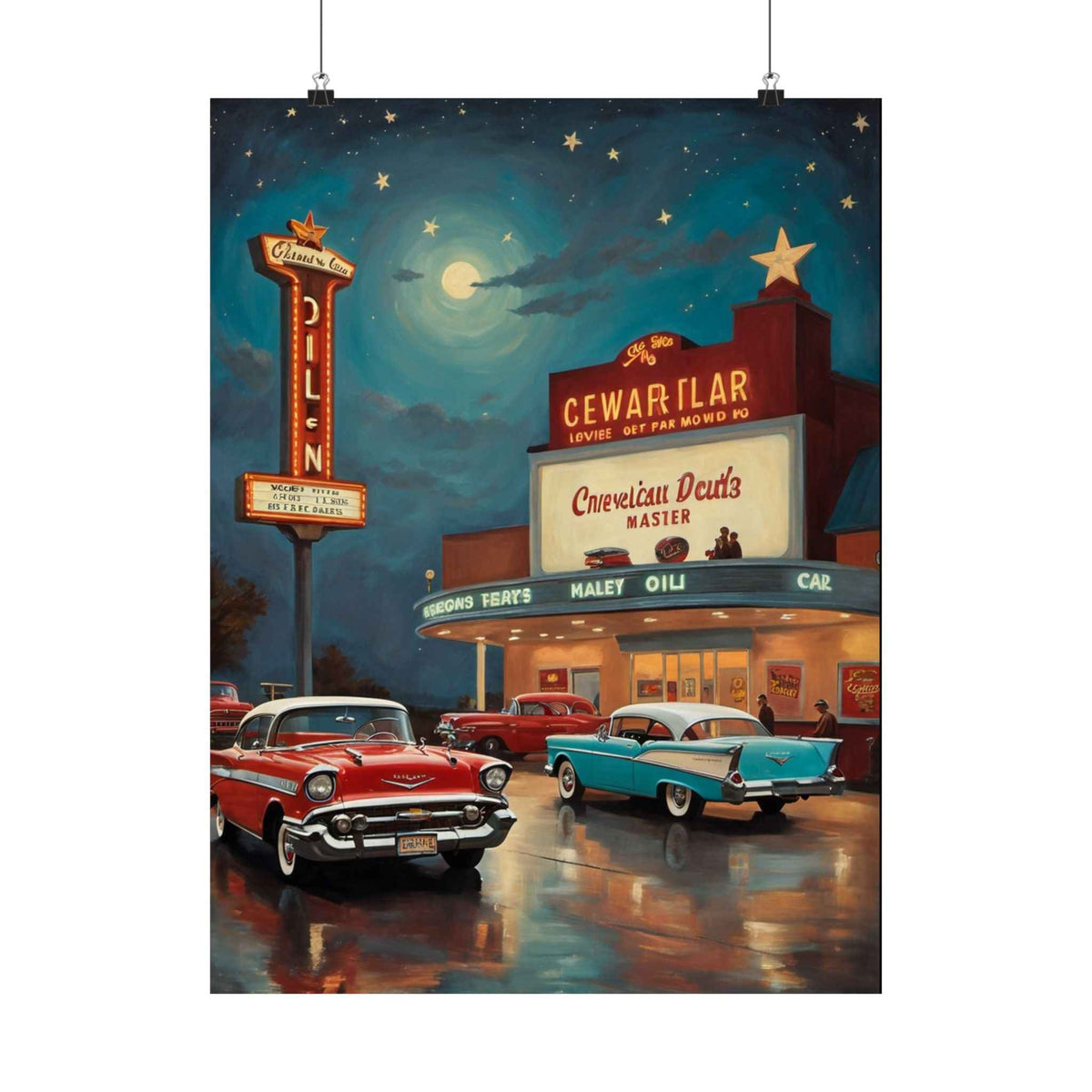 Vintage Drive-In Movie Poster — Retro Classic Car Theater Wall Art (Matte Vertical Poster)