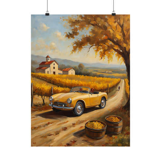 Autumn Vineyard Matte Vertical Poster, Cozy Fall Decor, Vintage Car Art, Home Wall Art, Perfect Gift for Nature Lovers