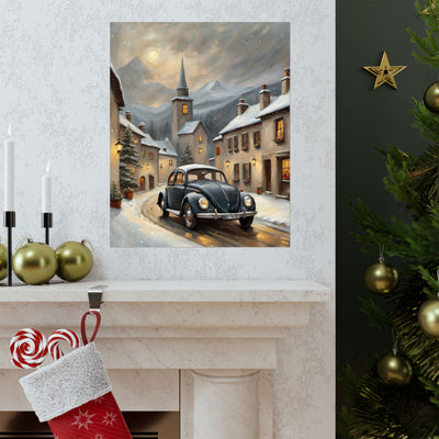 Vintage Winter Village Car Poster Printify