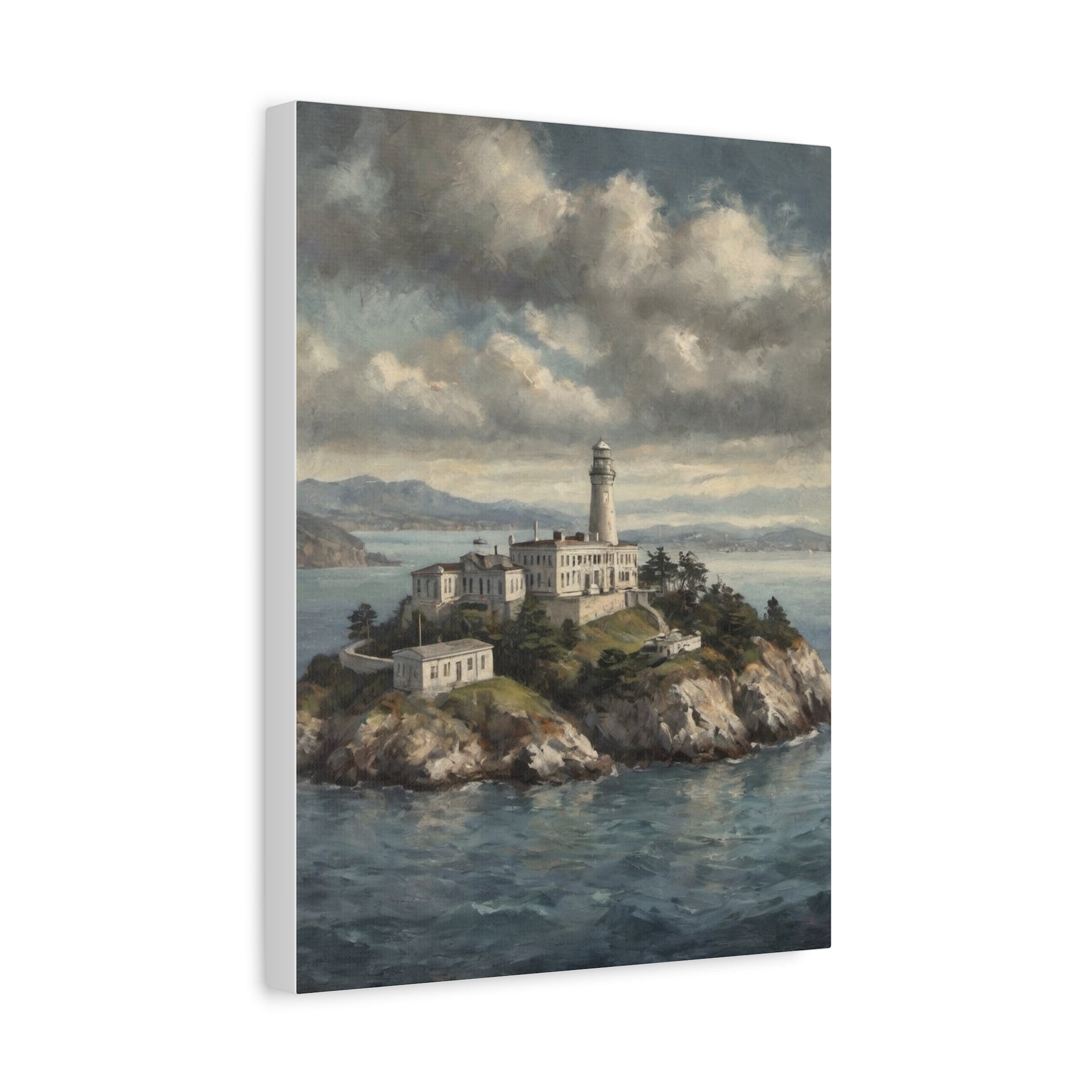 Lighthouse Island Canvas Wall Art — Coastal Seascape Matte Stretched Print - AquilVision