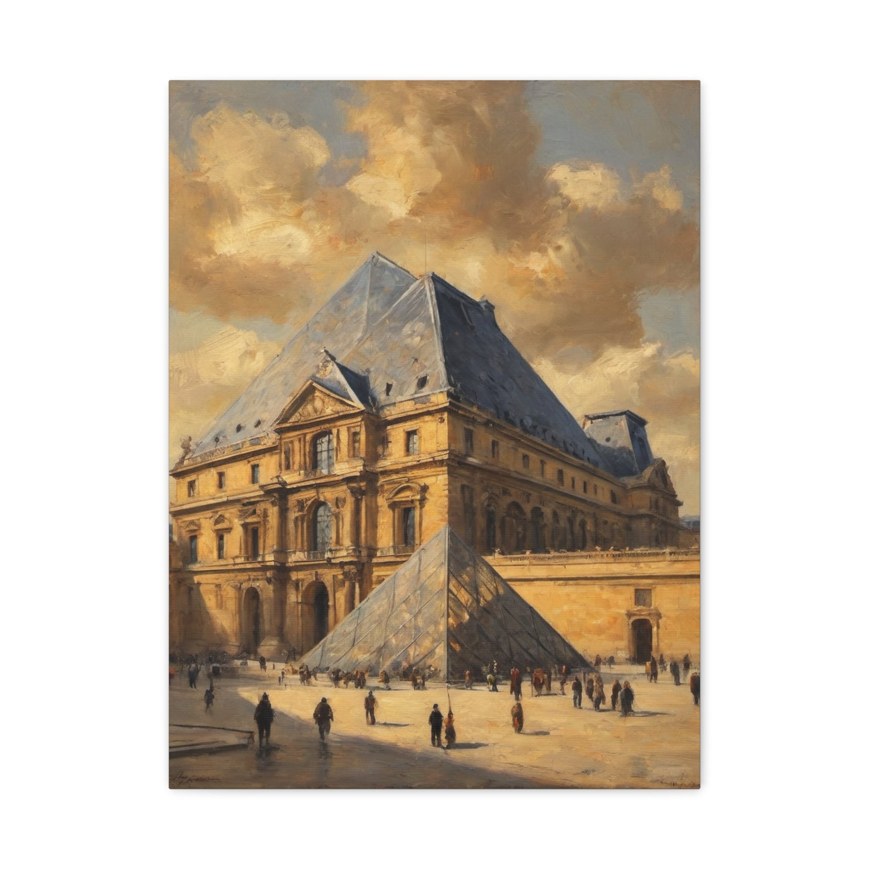 Louvre Pyramid Matte Stretched Canvas Print — Vintage Paris Architecture Wall Art - AquilVision