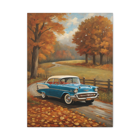 Vintage Autumn Car Wall Art, Rustic Home Decor, Fall Decor, Classic Car Canvas, Autumn Landscape