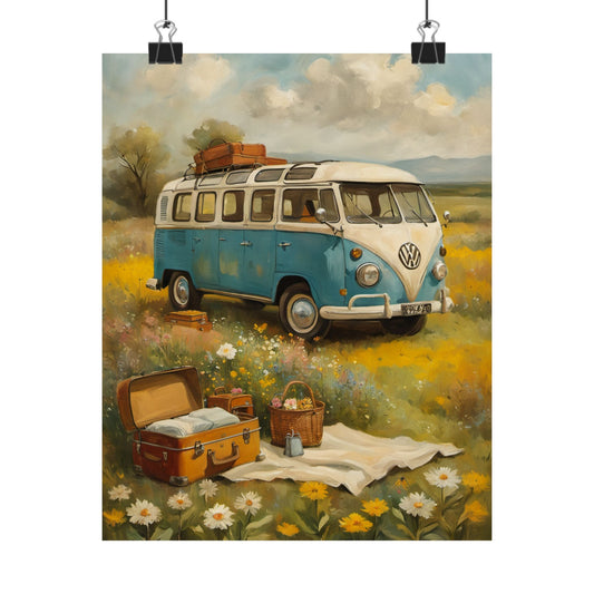 Vintage VW Bus Matte Vertical Posters, Bohemian Wall Art Prints, Travel Decor, Room Aesthetic, Gift for Adventure Lovers