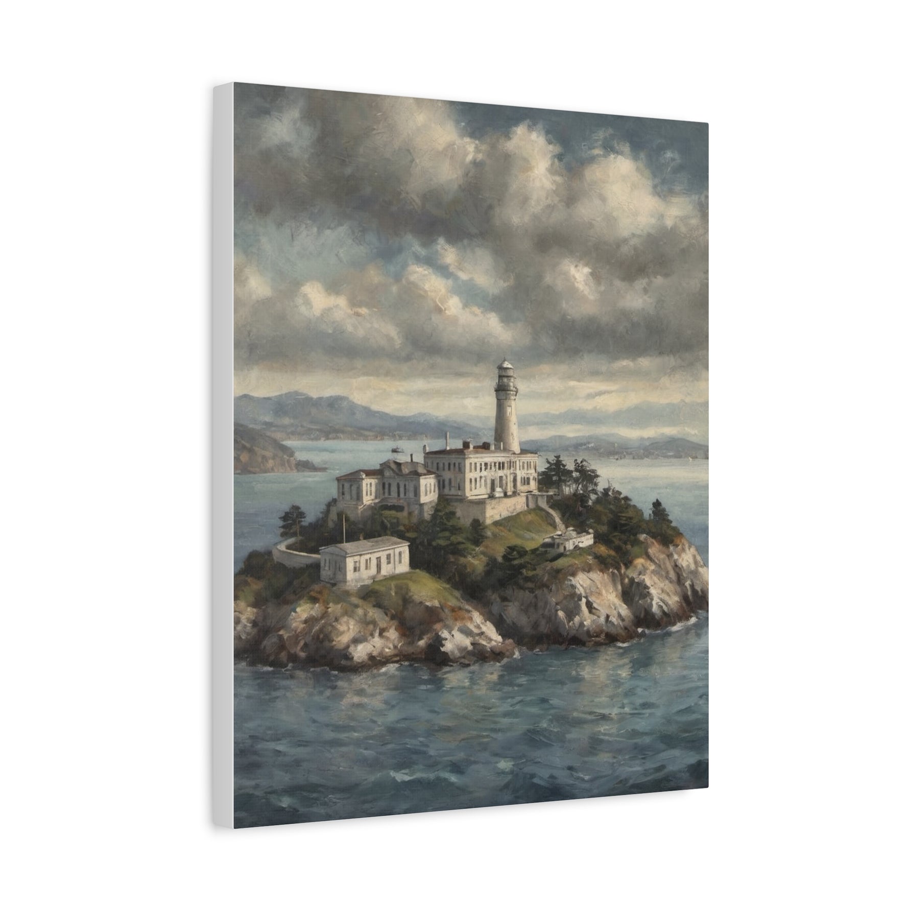Lighthouse Island Canvas Wall Art — Coastal Seascape Matte Stretched Print - AquilVision