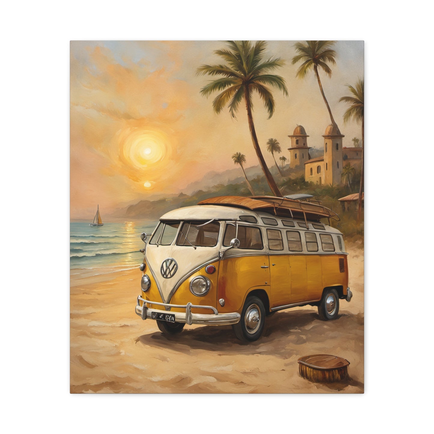 Beach Vibes Canvas Print, Summer Decor, VW Bus Art, Coastal Wall Art, Boho Home Decor, Travel-Inspired Gift