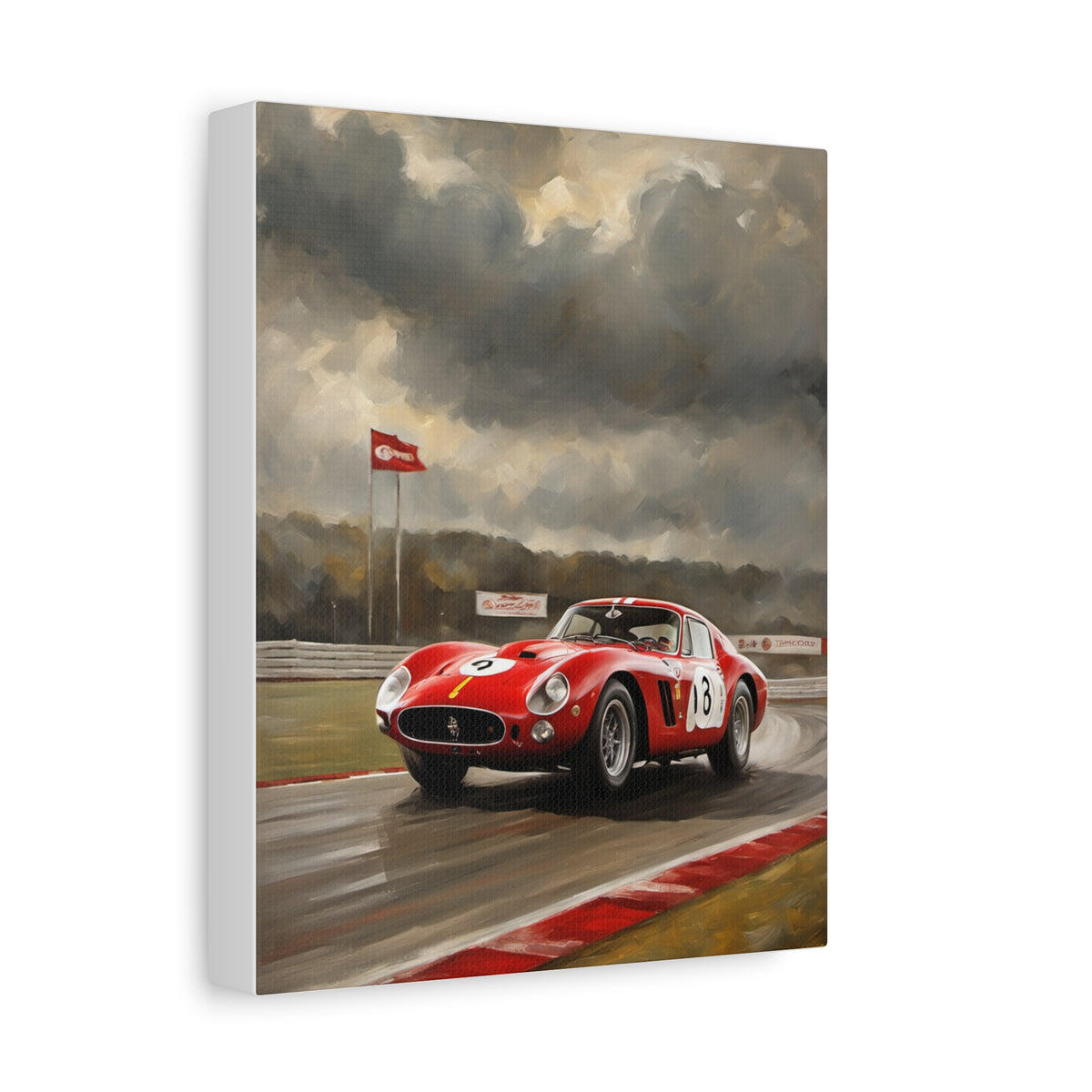1962 Ferrari 250 GTO Canvas Wall Art Vintage Racing Sports Car Track Painting Stormy Sky Stretched Canvas Print for Living Room Office Decor