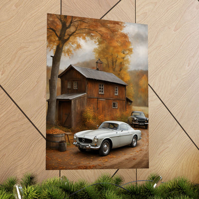 Vintage Autumn Car Art Poster, Rustic Home Decor, Classic Car Wall Art, Autumn Decor, Gift for Car Lovers, Photography Print Printify