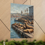 Sea Lion Harbor Matte Vertical Poster — Coastal Nautical Wall Art - AquilVision