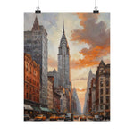 New York City Skyline Matte Poster — Vintage Chrysler Building Street Scene