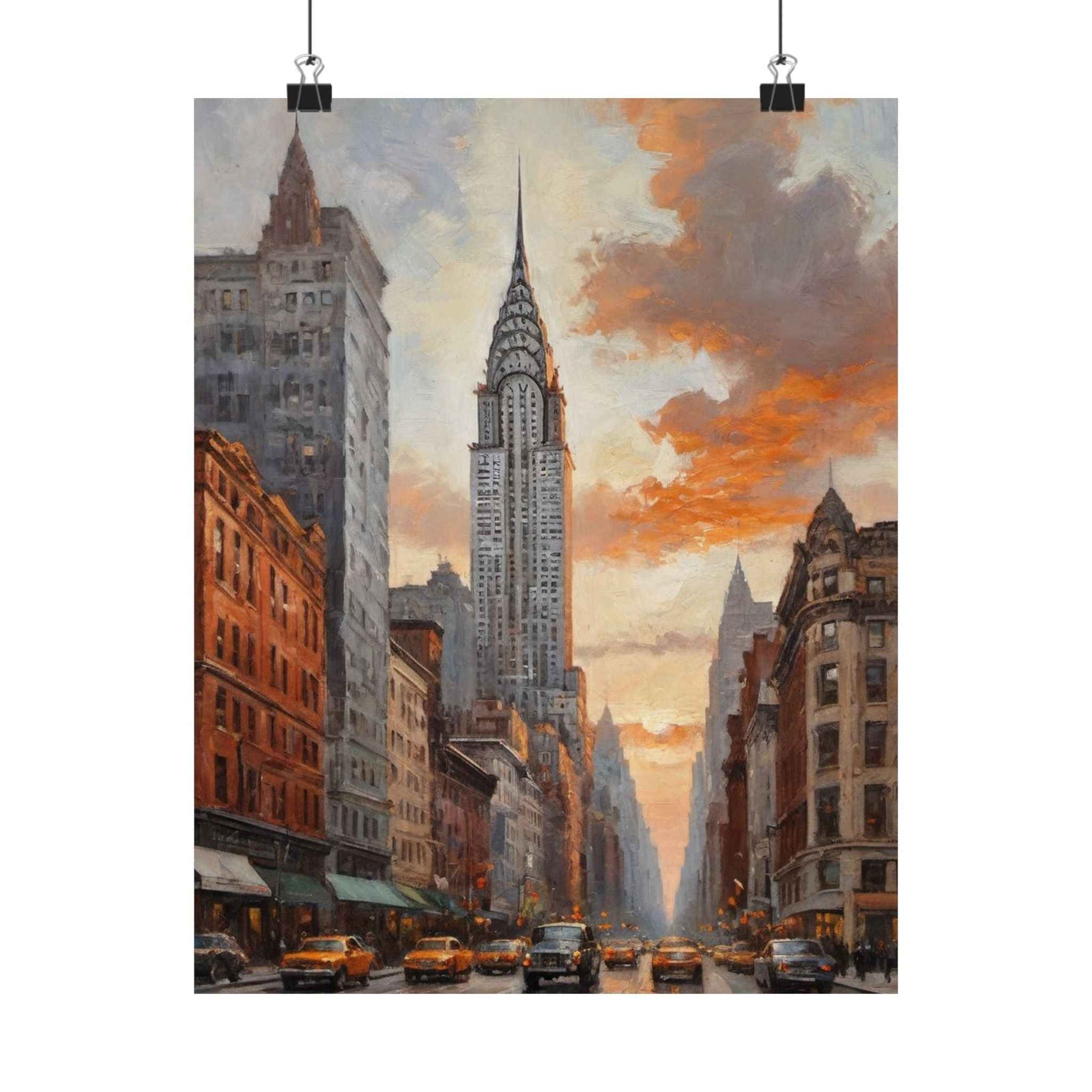 New York City Skyline Matte Poster — Vintage Chrysler Building Street Scene