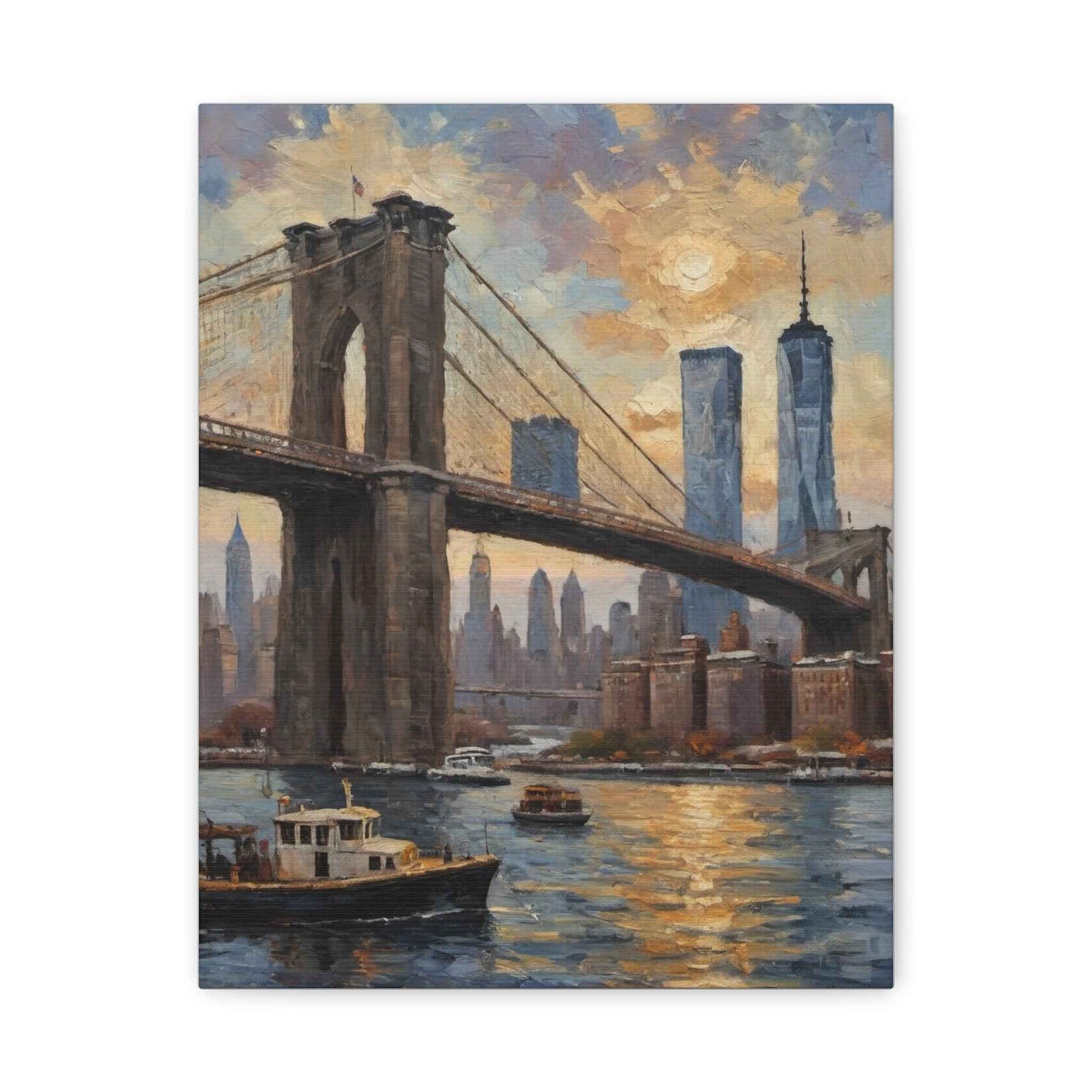 Brooklyn Bridge Sunset Canvas Art — New York City Skyline Matte Stretched Canvas