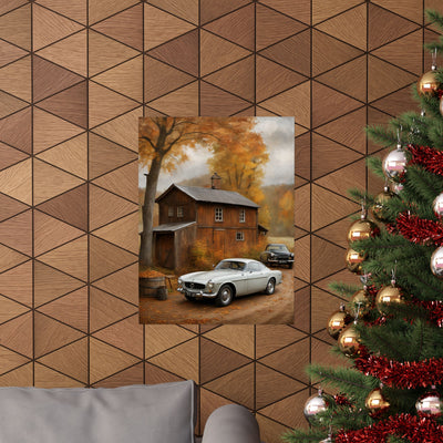 Vintage Autumn Car Art Poster, Rustic Home Decor, Classic Car Wall Art, Autumn Decor, Gift for Car Lovers, Photography Print Printify