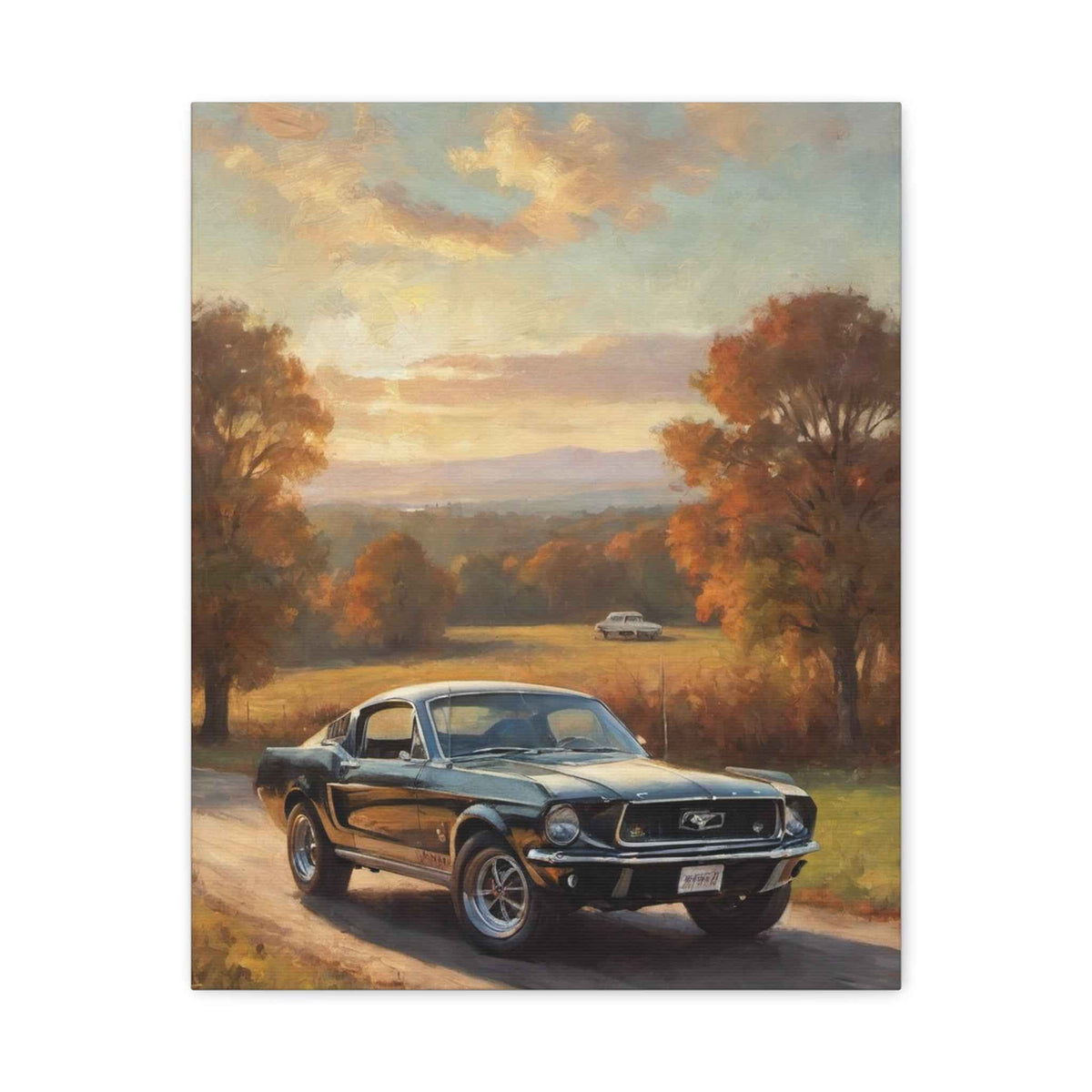 Vintage Mustang Canvas Wall Art — Classic Car Sunset Print